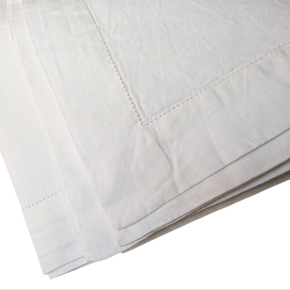 Elegant white linen tablecloth with minimal eyelet detailing trim 90"*54" cotton